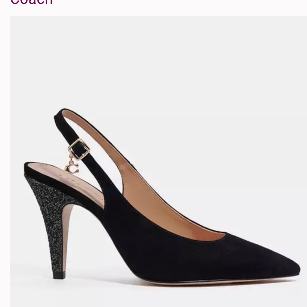 NEW Coach Sutton black glitter kitten sling back heel 6